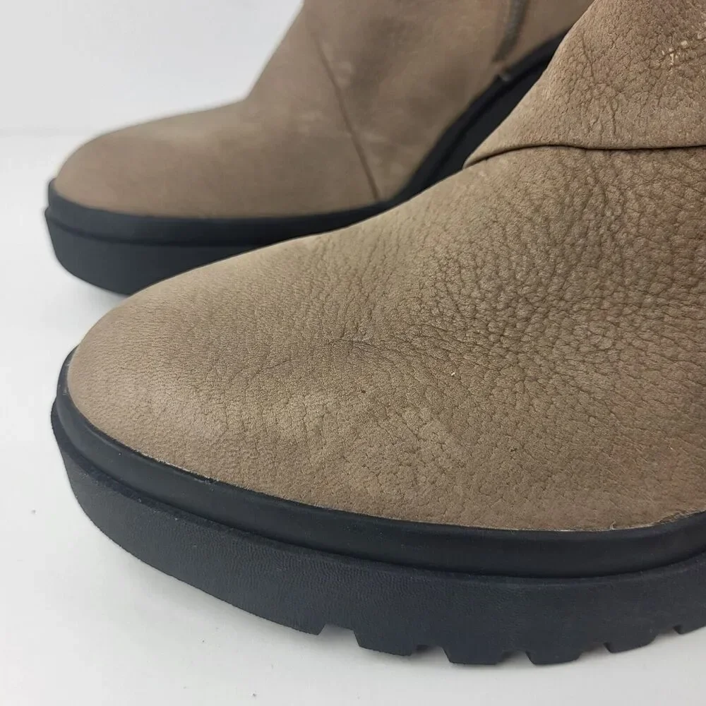 Eileen Fisher Tan Taupe Leather Lug Platform Ankle Booties Boots Size 11